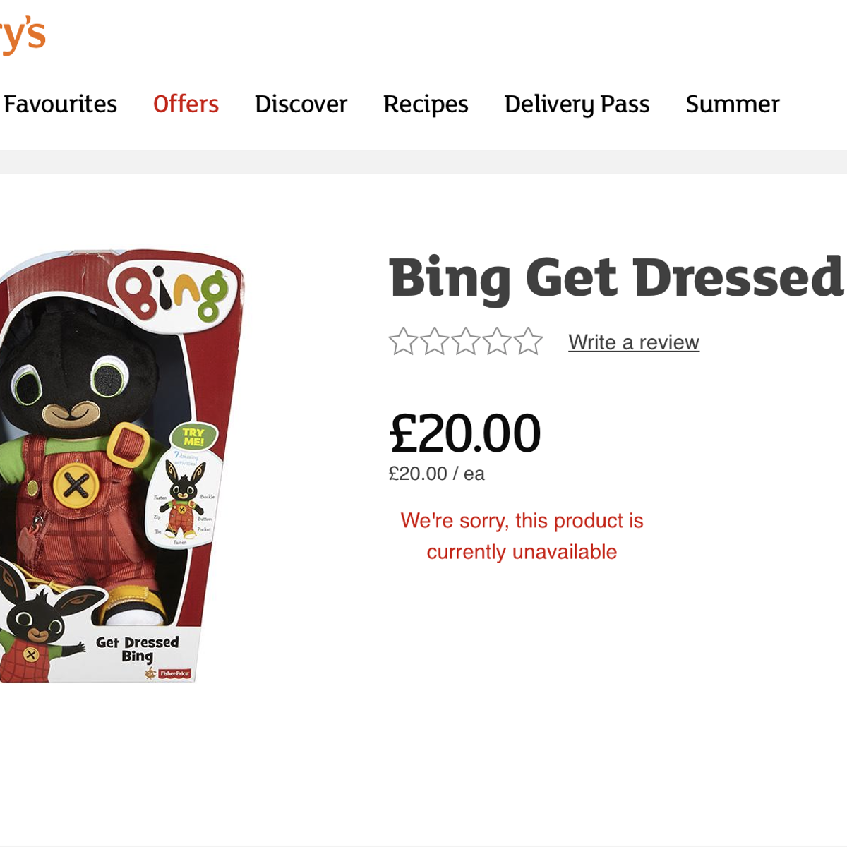 Bing hot sale toys sainsburys